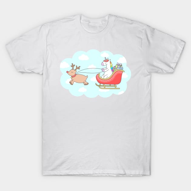 Unicorn Sleigh T-Shirt by sombrasblancas